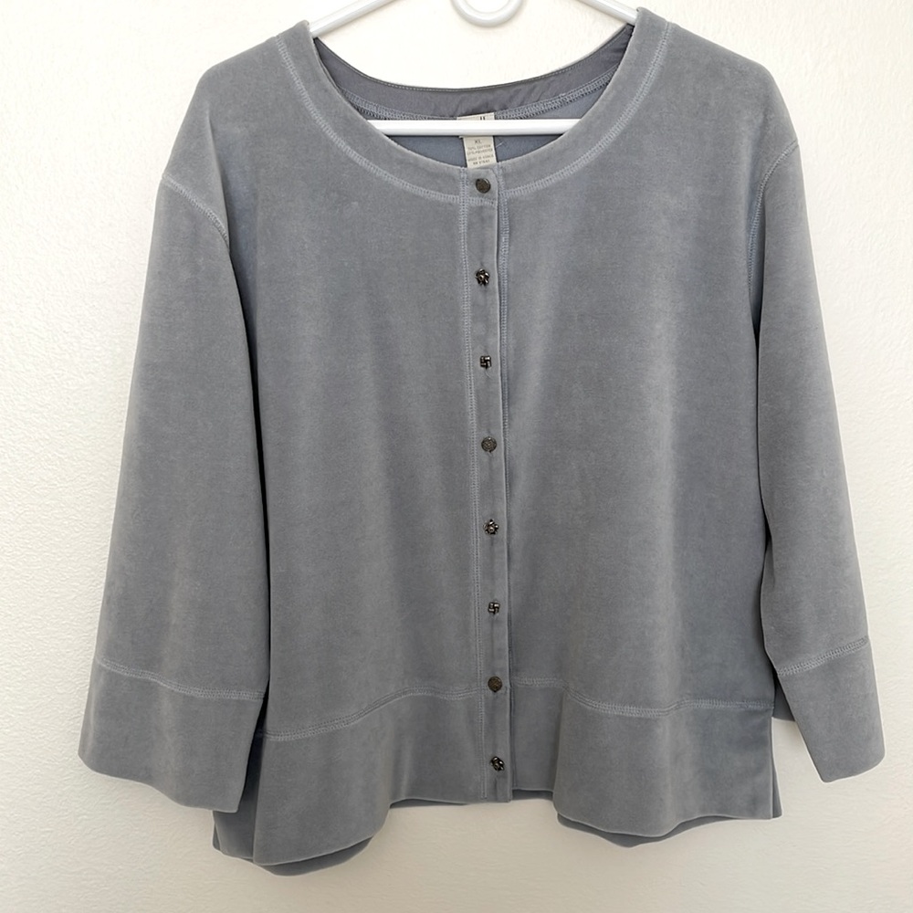 J Jill Light Blue Velvet Shirt With Unique Silver Buttons